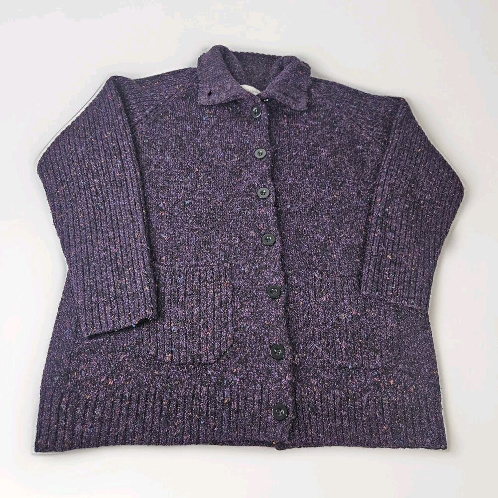 90s Chunky Knit Cardigan Sweater Purple Speckled Plus Size 1X Granny Cottage